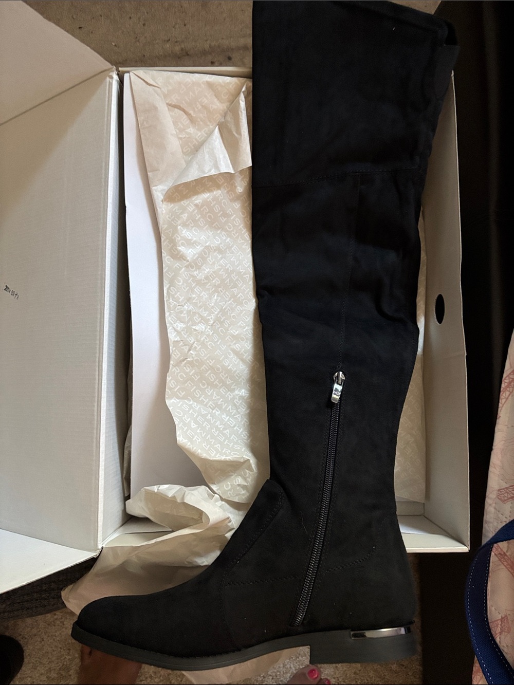 Marc Fisher Black Suede Over-the-Knee Zip Boot